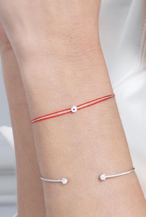 Bracelet chaîne et 2 fils avec diamants blancs et saphir rose or blanc - Redline - 0++