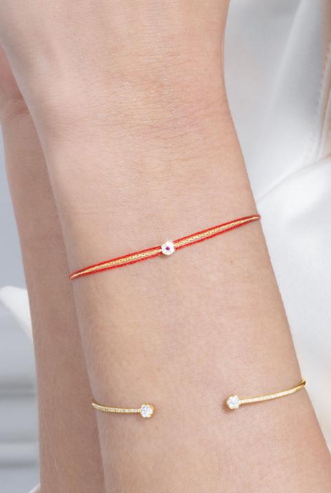Bracelet chaîne et 2 fils avec diamants blancs et saphir rose or jaune - Redline - 0++
