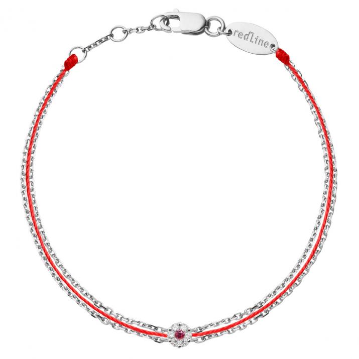 Bracelet fil et chaînes avec diamants blancs et saphir rose or blanc - Redline