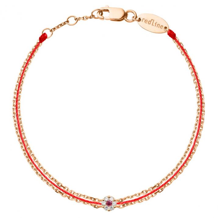 Bracelet fil et chaînes en or rose avec diamants 0,05 ct et saphir rose - Redline