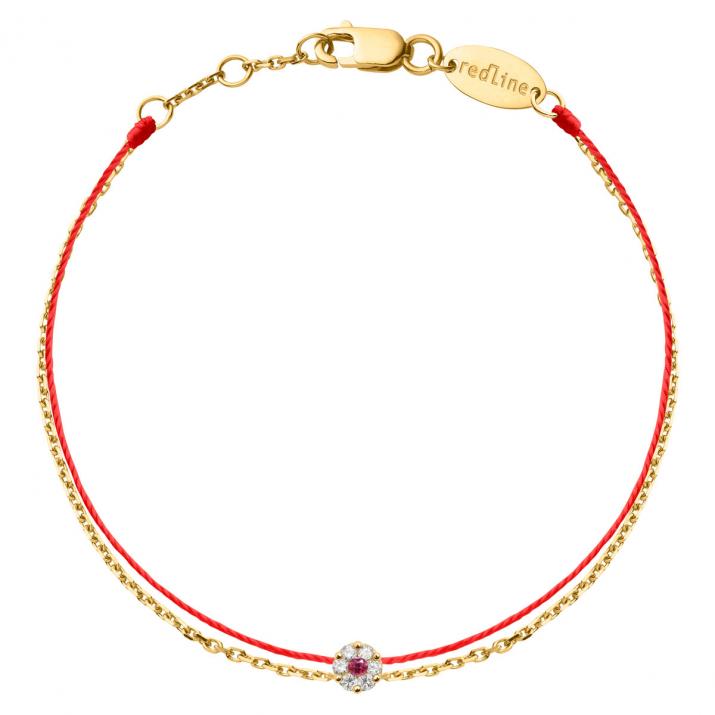 Bracelet fil et chaîne duo avec diamants blancs et saphir rose or jaune - Redline - 0++