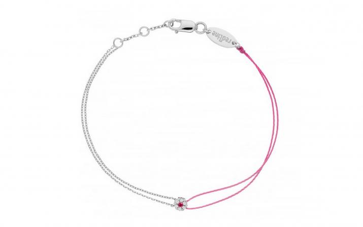 Bracelet fil et chaîne avec diamants blanc et saphir rose or blanc - Redline - 0++