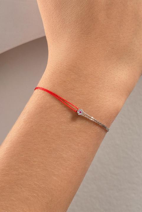 Bracelet fil et chaîne avec diamants blanc et saphir rose or blanc - Redline - 0++