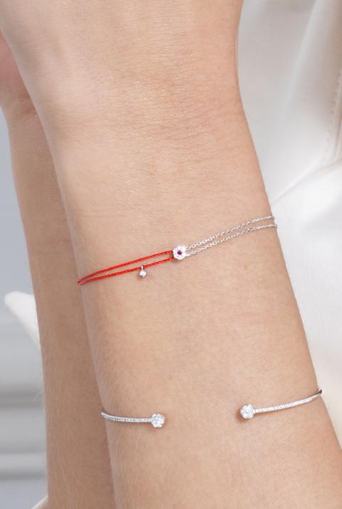 Bracelet fil et chaîne avec diamants blancs et saphir rose or blanc - Redline - 0++