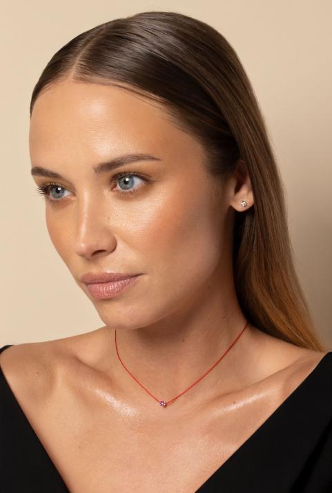 Collier fil avec saphirs roses et diamant blanc or blanc - Redline - 0++