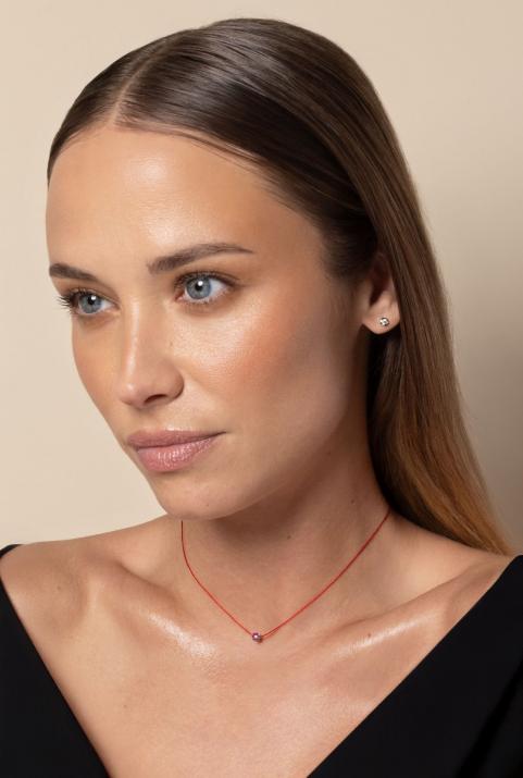 Collier fil avec saphirs roses et diamant blanc or noir - Redline - 0++