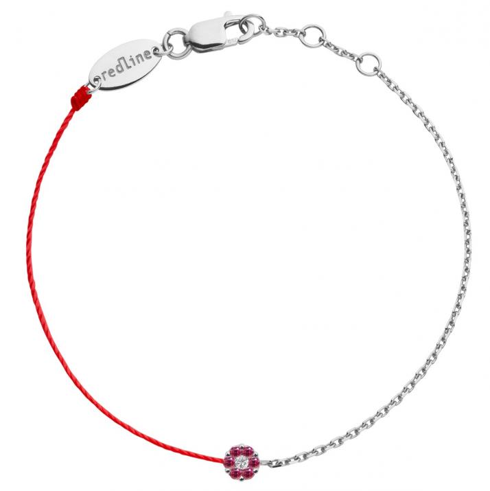 Bracelet fil et chaîne avec saphirs roses et diamant blanc or blanc - Redline
