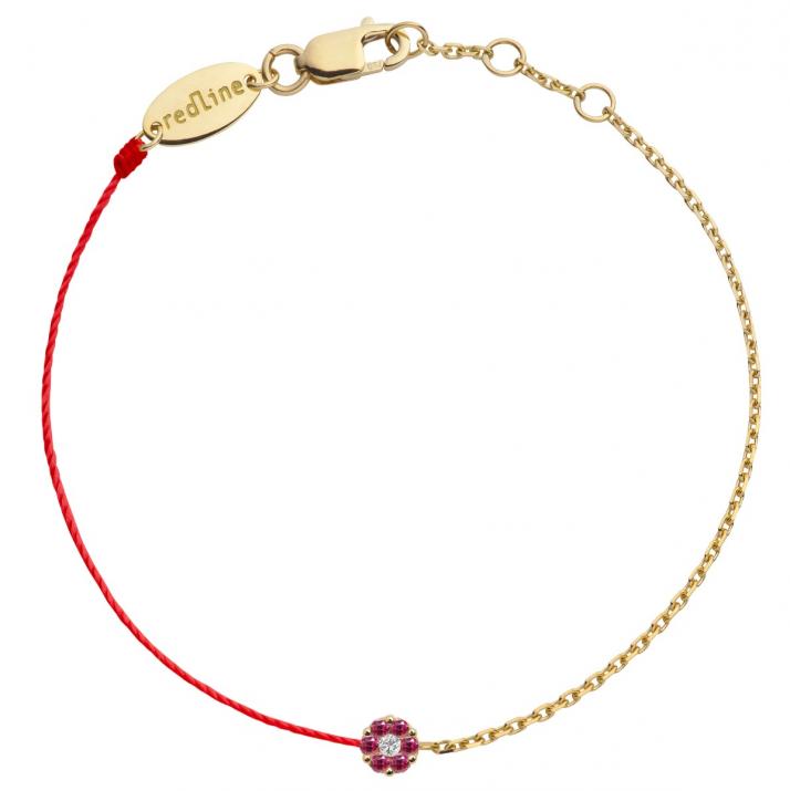 Bracelet fil et chaîne avec saphirs roses et diamant blanc or jaune - Redline