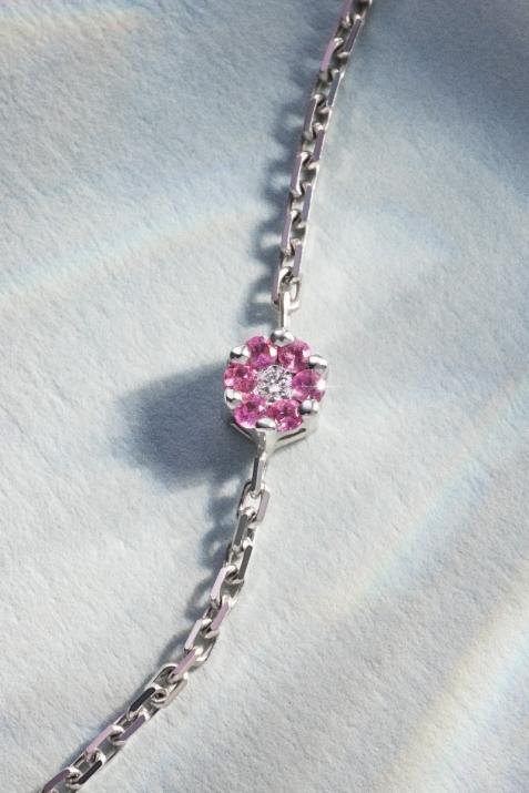 Bracelet chaîne avec saphirs roses et diamant or blanc - Redline - 0++