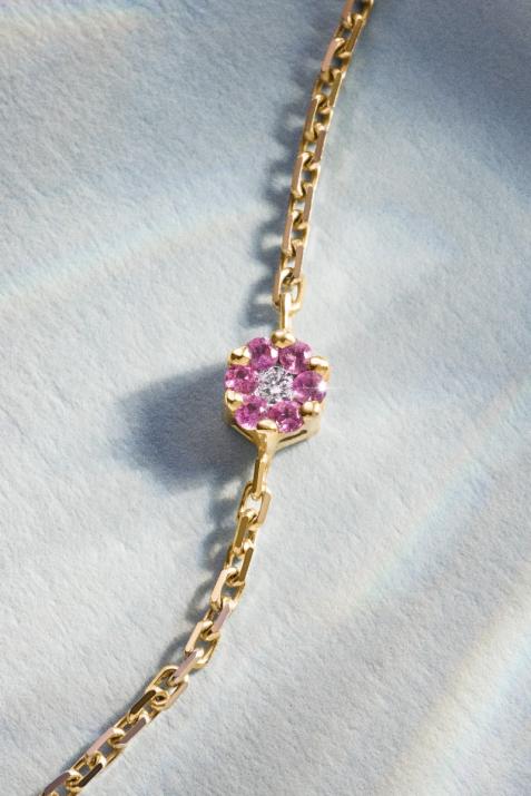 Bracelet chaîne avec saphirs roses et diamant or jaune - Redline - 0++