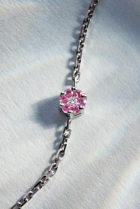 Bracelet chaîne avec saphirs roses et diamant or noir - Redline - 0++