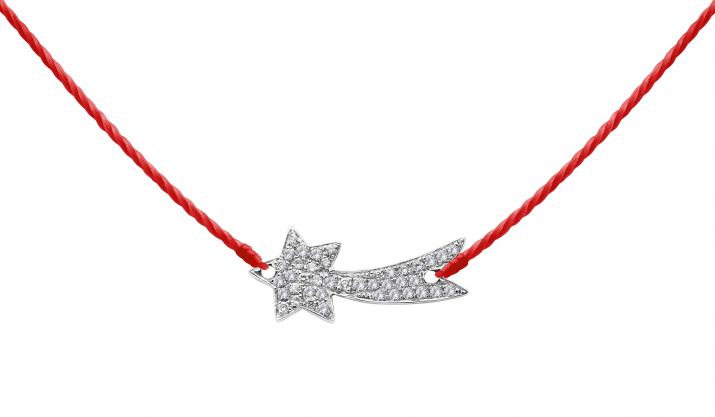 Collier fil étoile filante or blanc pavé diamants - Redline