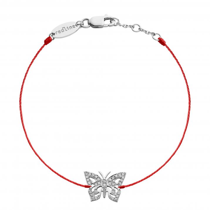 Bracelet fil papillon or blanc pavé diamants - Redline - 0++