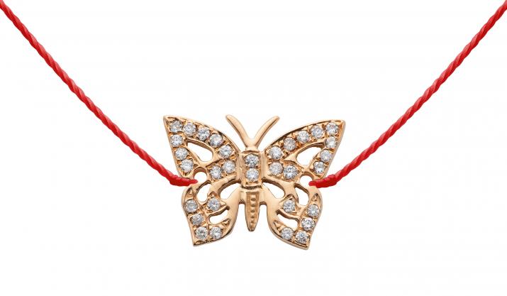 Collier fil papillon or rose pavé diamants - Redline - 0++