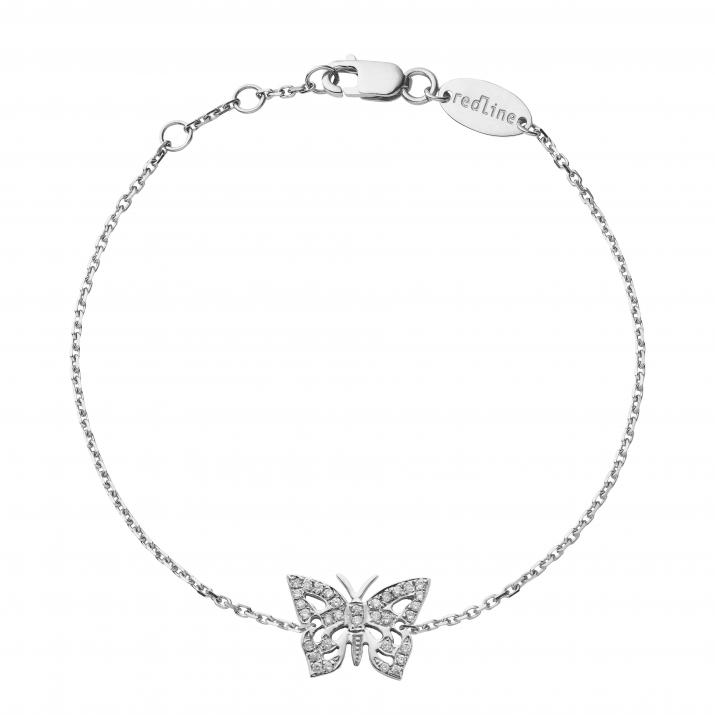 Bracelet chaîne papillon or blanc pavé diamants - Redline - 0++