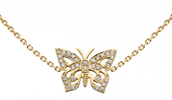 Collier chaîne papillon or jaune pavé diamants - Redline
