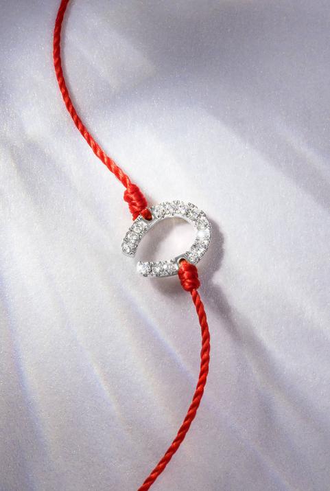 Bracelet fil fer à cheval or blanc pavé diamants - Redline - 0++