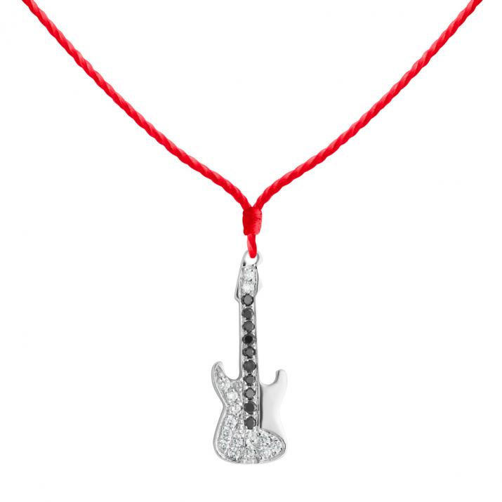 Collier fil guitare or blanc pavé diamants blancs et noirs - Redline - 0++