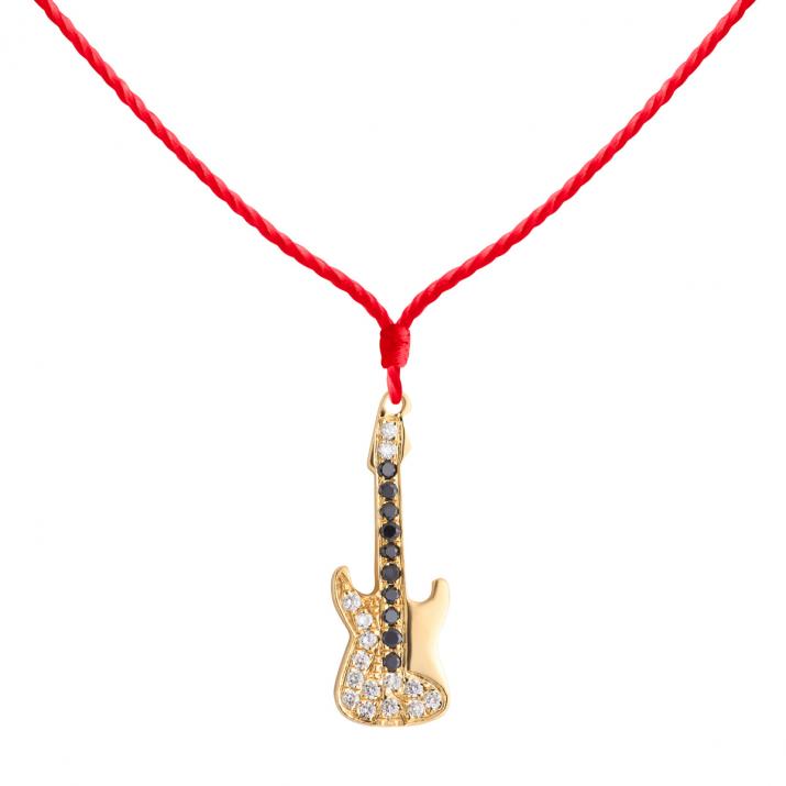 Collier fil guitare or jaune pavé diamants blancs et noirs - Redline - 0++