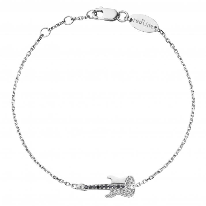 Bracelet chaîne guitare or blanc pavé diamants blancs et noirs - Redline
