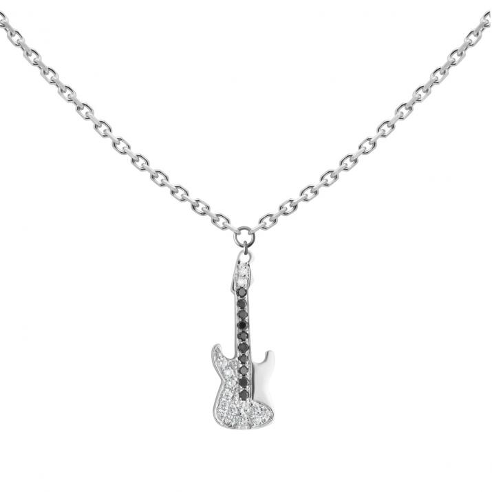 Collier chaîne guitare or blanc pavé diamants blancs et noirs - Redline