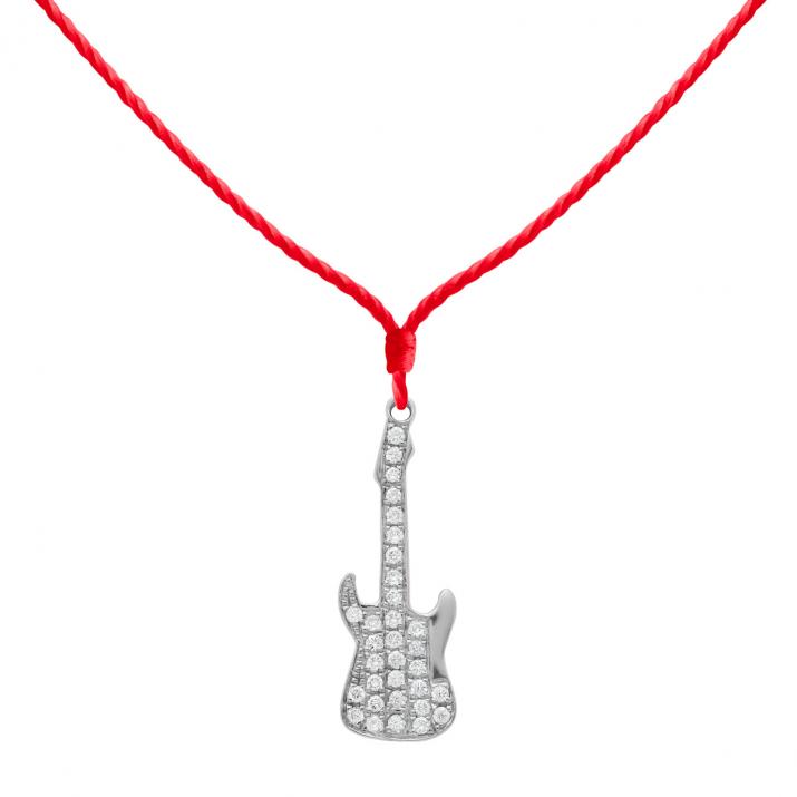 Collier fil guitare or blanc pavé diamants - Redline - 0++
