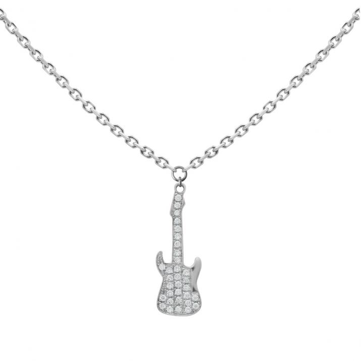 Collier chaîne guitare or blanc pavé diamants - Redline