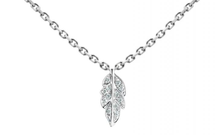 Collier chaîne Plume or blanc pavé diamants - Redline - 0++