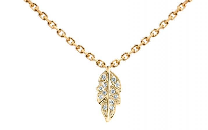 Collier chaîne Plume or jaune pavé diamants - Redline - 0++