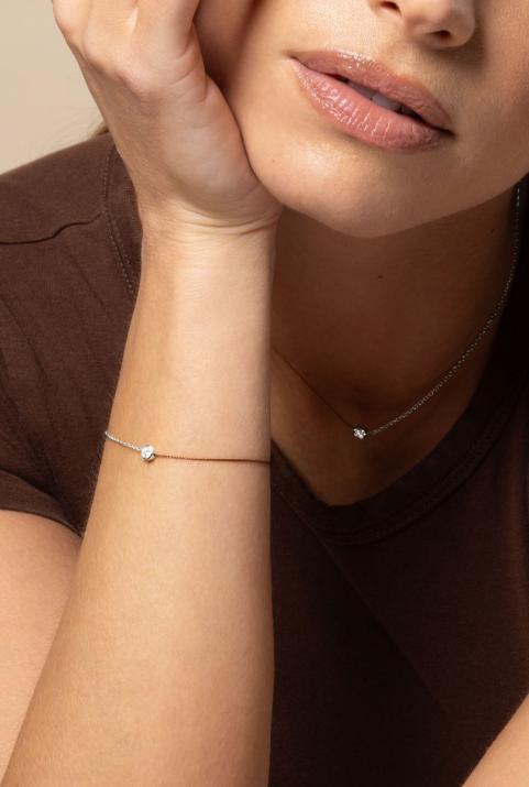 Bracelet fil et chaîne avec diamant 0.10 ct en serti clos or blanc - Redline - 0++