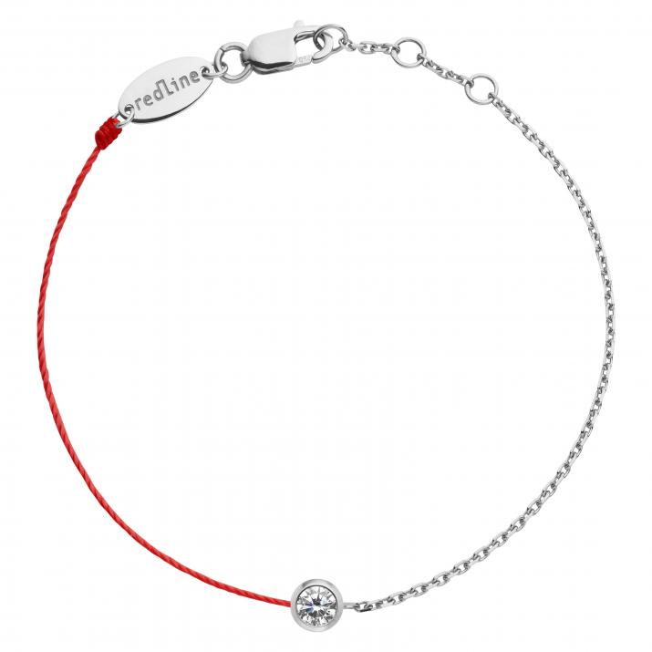 Bracelet enfant mi-fil mi-chaîne avec diamant 0.05 carats en serti clos or blanc - Redline - 0++