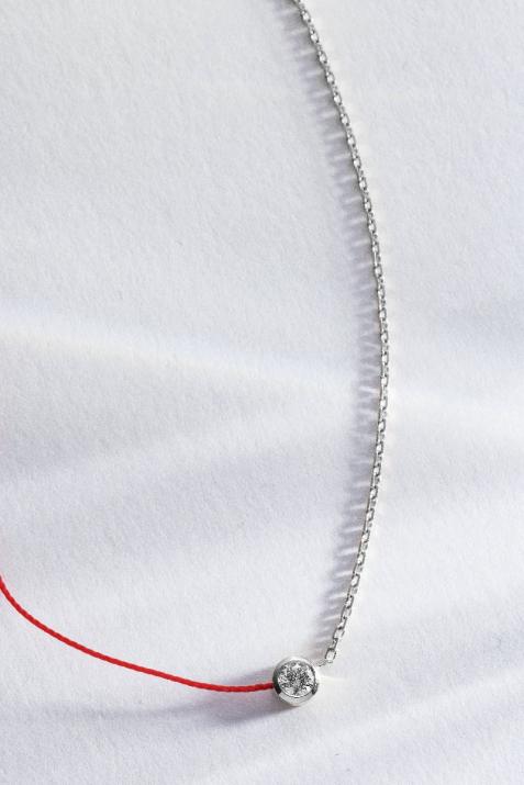Collier fil et chaîne avec diamant 0.20 carat serti clos or blanc - Redline - 0++