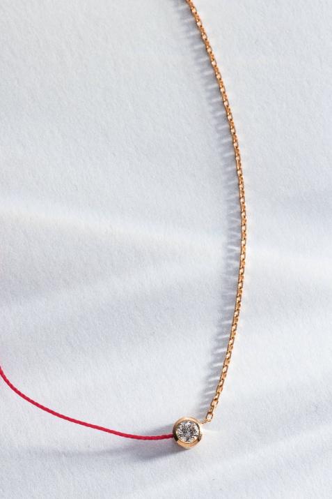 Collier fil et chaîne avec diamant 0.20 carat serti clos or rose - Redline - 0++