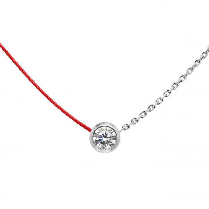 Collier fil et chaîne avec diamant 0.20 carat serti clos or blanc - Redline - 0++