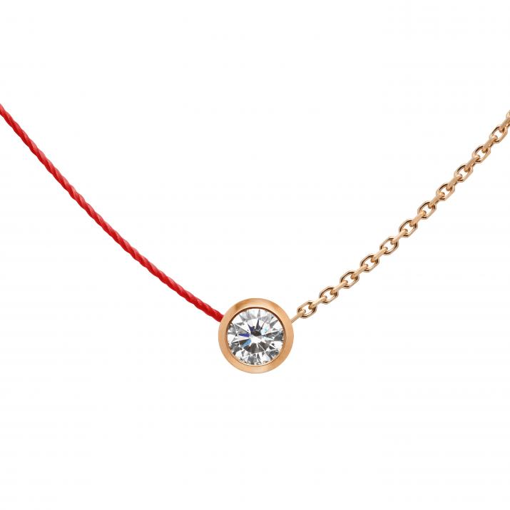 Collier fil et chaîne avec diamant 0.20 carat serti clos or rose - Redline - 0++