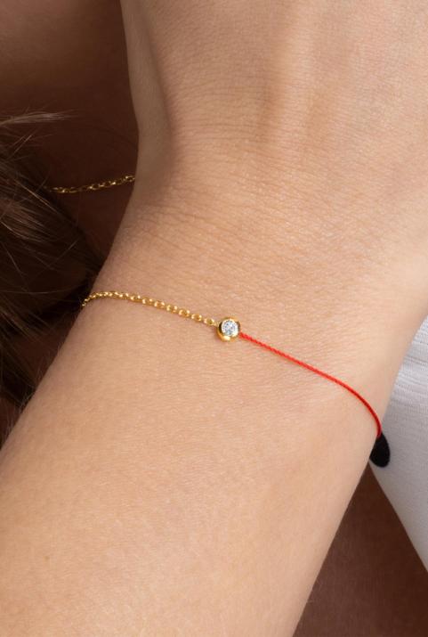 Bracelet fil et chaîne avec diamant 0.10 ct en serti clos or jaune - Redline - 0++