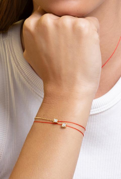 Bracelet fil avec diamant 0.10 carat en serti carré or jaune - Redline - 0++