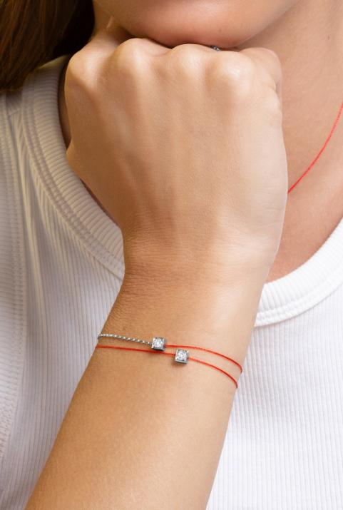 Bracelet fil avec diamant 0.10 carat en serti carré or noir - Redline - 0++