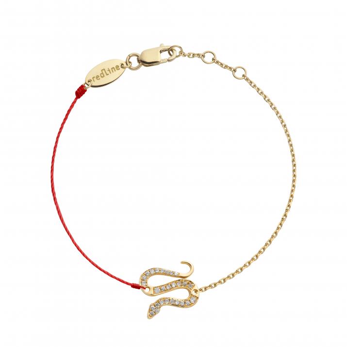 Bracelet fil et chaîne serpent or jaune pavé diamants - Redline - 0++
