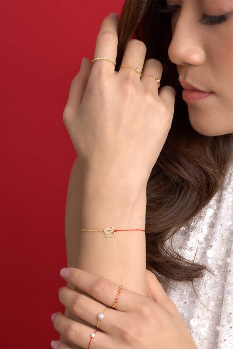 Bracelet fil et chaîne serpent or jaune pavé diamants - Redline - 0++