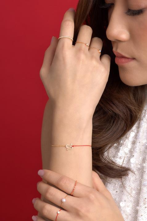 Bracelet fil et chaîne serpent or rose pavé diamants - Redline - 0++