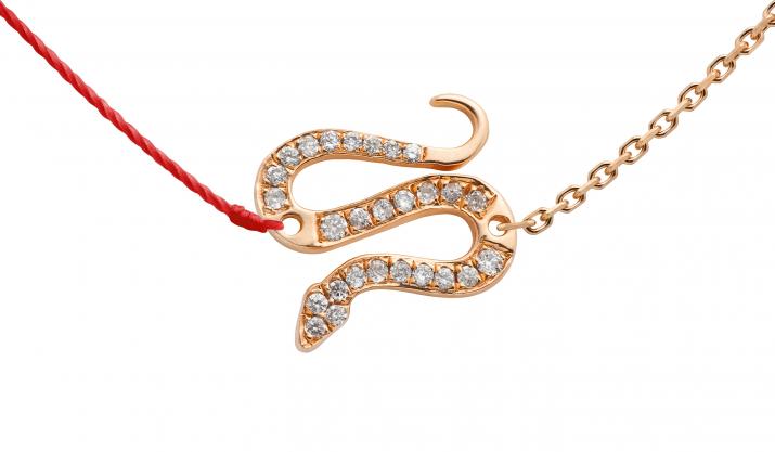 Collier fil et chaîne serpent or rose pavé diamants - Redline - 0++