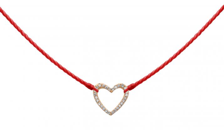 Collier fil coeur pavé diamant or rose - Redline