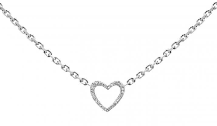 Collier chaîne coeur pavé diamant or blanc - Redline