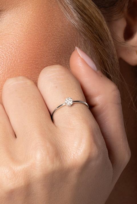 Bague jonc avec diamant 0.2 carat serti griffe or blanc - Redline - 0++