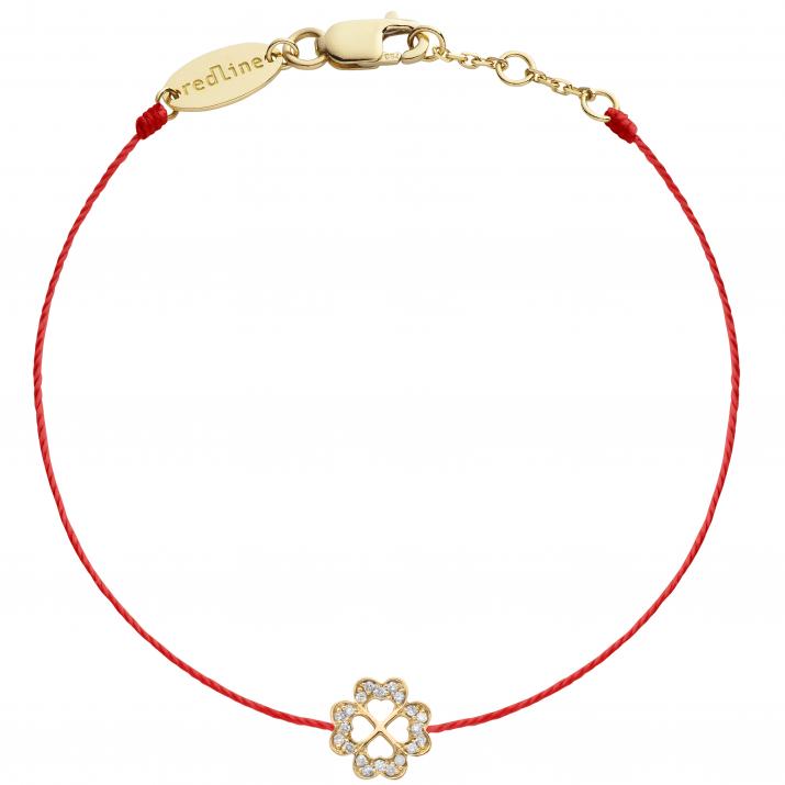 Bracelet fil trèfle à 4 feuilles or jaune pavé diamants - Redline