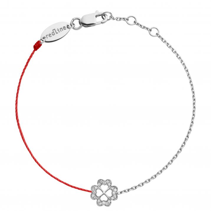 Bracelet fil et chaîne trèfle à 4 feuilles or blanc pavé diamants - Redline