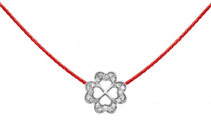 Collier fil trèfle à 4 feuilles or blanc pavé diamants - Redline