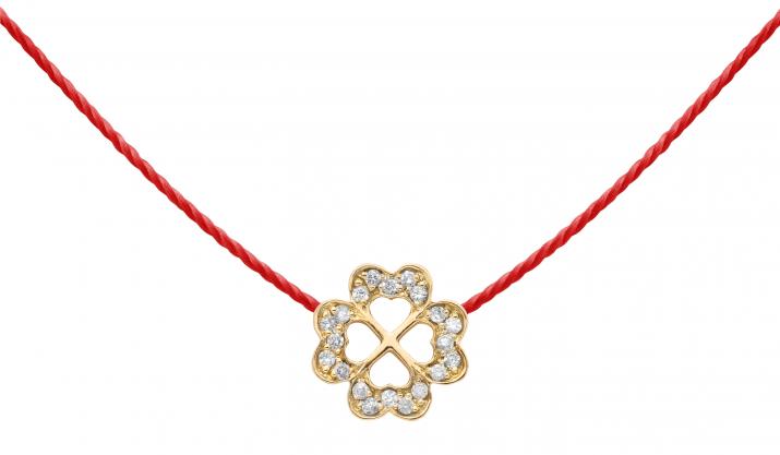Collier fil trèfle à 4 feuilles or jaune pavé diamants - Redline