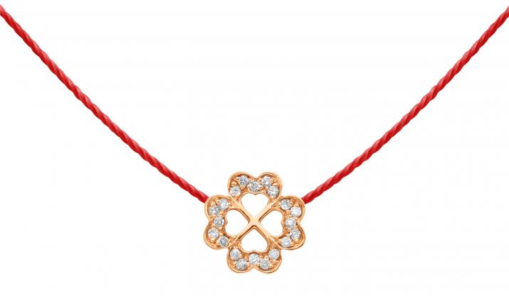 Collier fil trèfle à 4 feuilles or rose pavé diamants - Redline